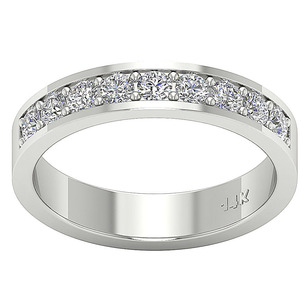 Anniversary Ring Round Diamond I1 G 0.90 Ct 14K White Gold Pave Channel Set