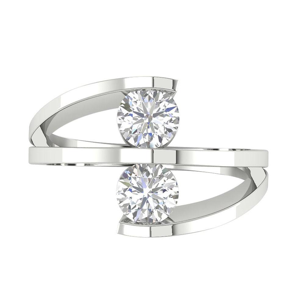 Forever Us Two-Stone Solitaire Anniversary Ring 14k Solid Gold I1 G 1.01 Ct Round Diamond Bar Set