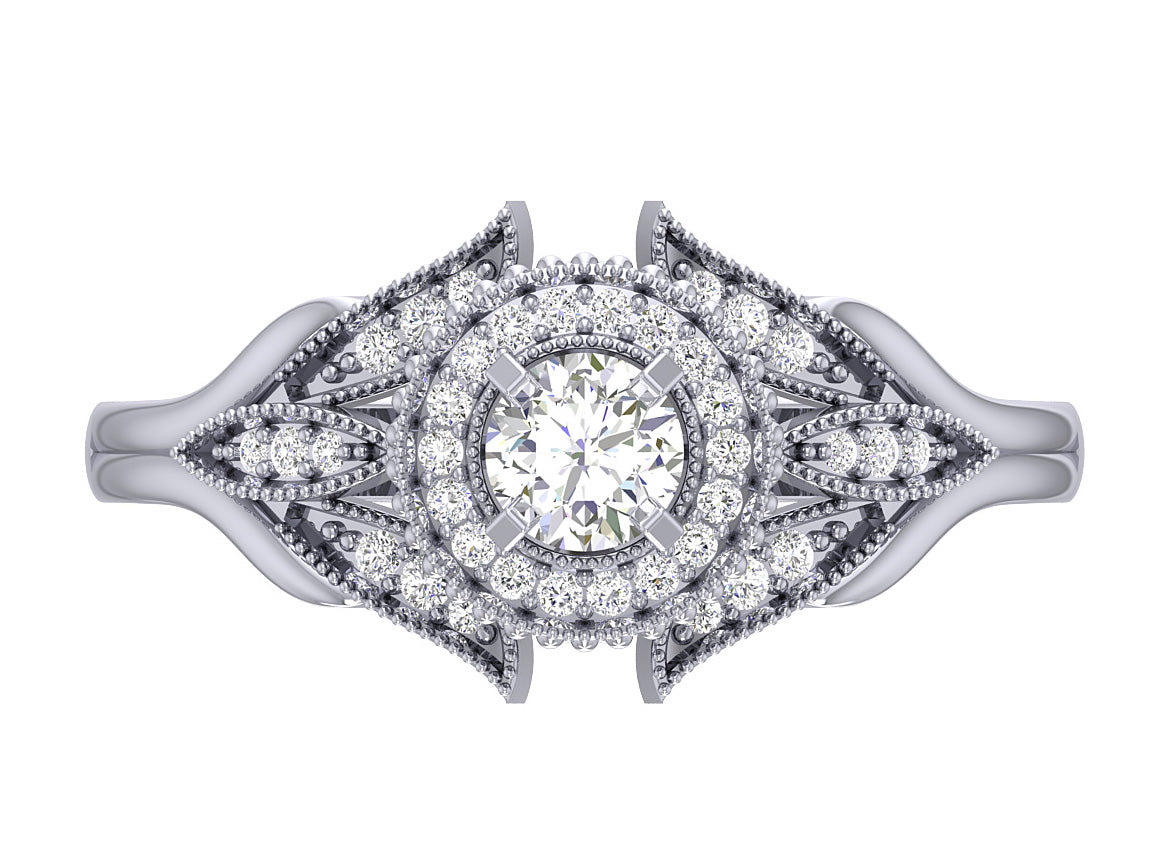 Round Cut Solitaire Halo Engagement Rings SI1 G 0.60 Carat 14K White Gold 10.90 MM