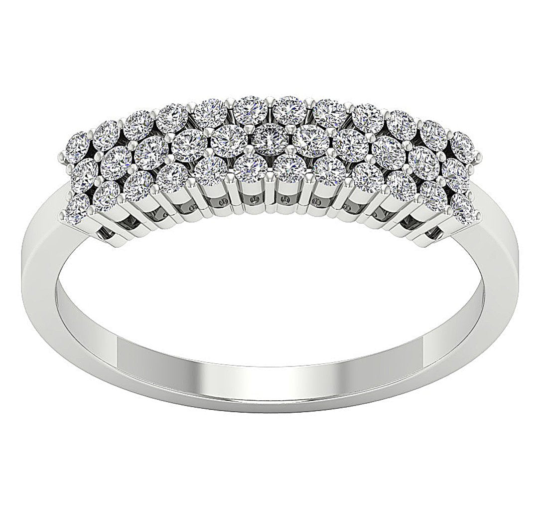 3 Row Wedding Ring I1 G 0.60 Ct Round Diamond Prong Set 14K White Yellow Rose Gold 4.35MM