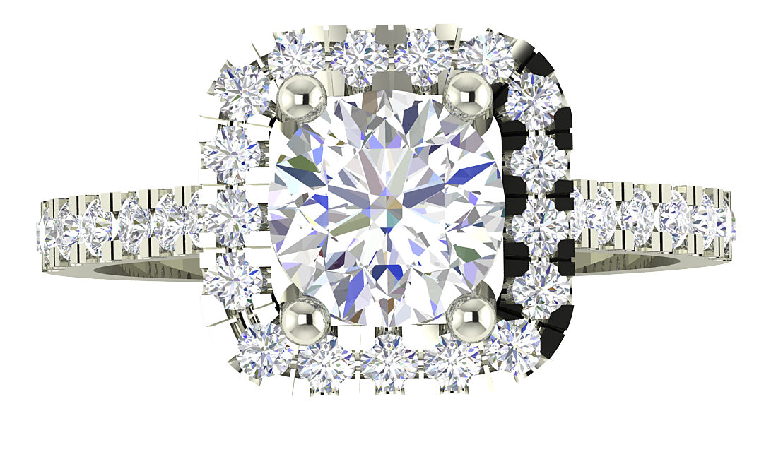 I1 G 2.00 Ct Genuine Diamond Solitaire Cushion Halo Engagement Ring 14K White Yellow Rose Gold