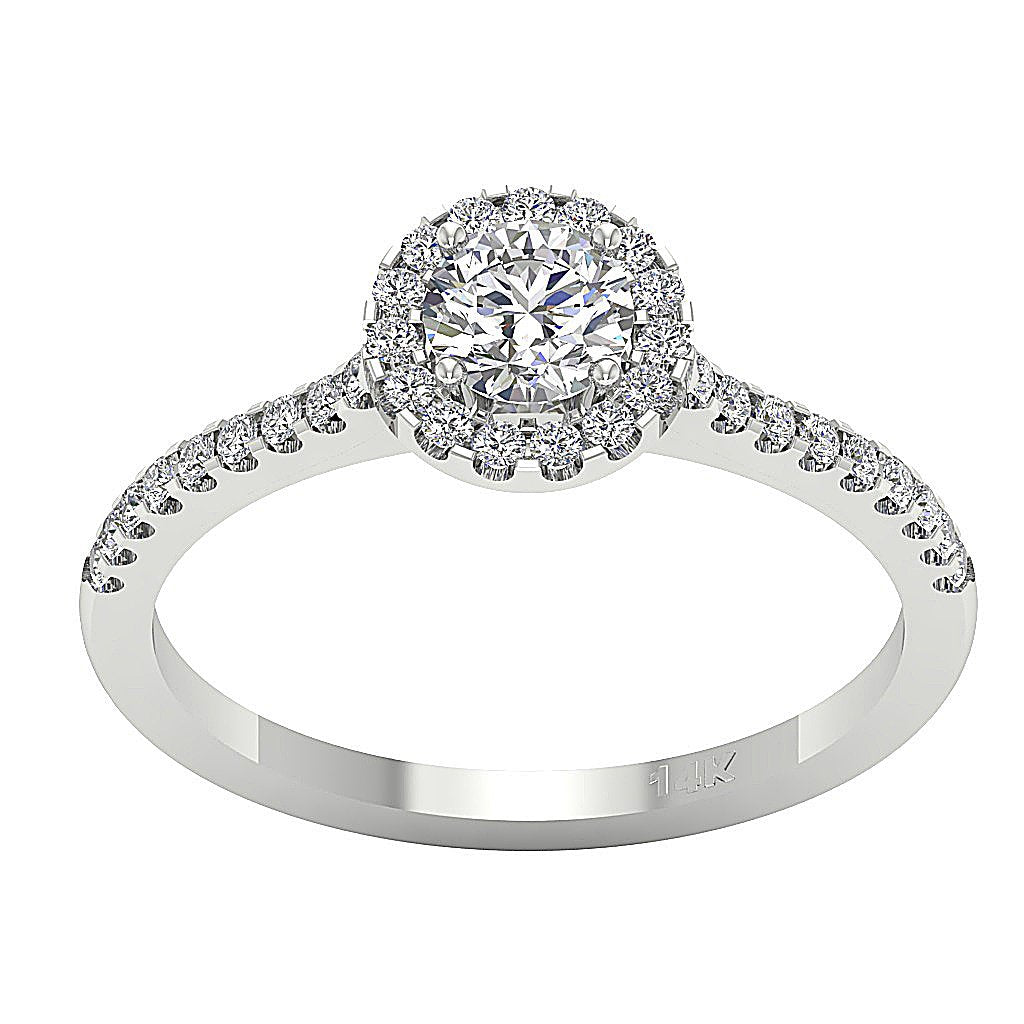 Halo Solitaire Wedding Diamond Ring 14k Solid Gold Prong & Pave Setting I1 G 1.10 Ct