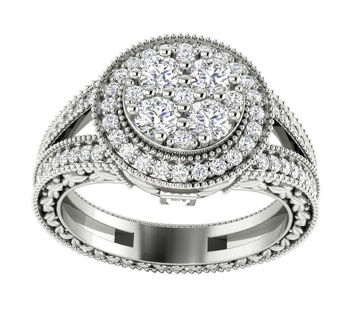 Prong Bezel Set Halo Solitaire Anniversary Ring SI1 G 1.10 Ct Round Diamond 14k Solid Gold