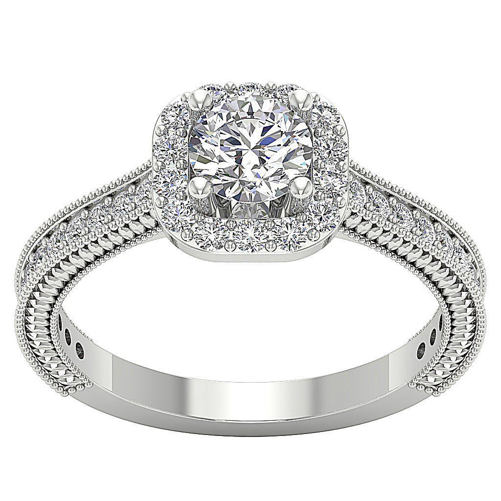 9.30 MM Accent Solitaire Wedding Ring Genuine Diamond I1 G 1.50 Carat 14k White Gold Prong Pave Set