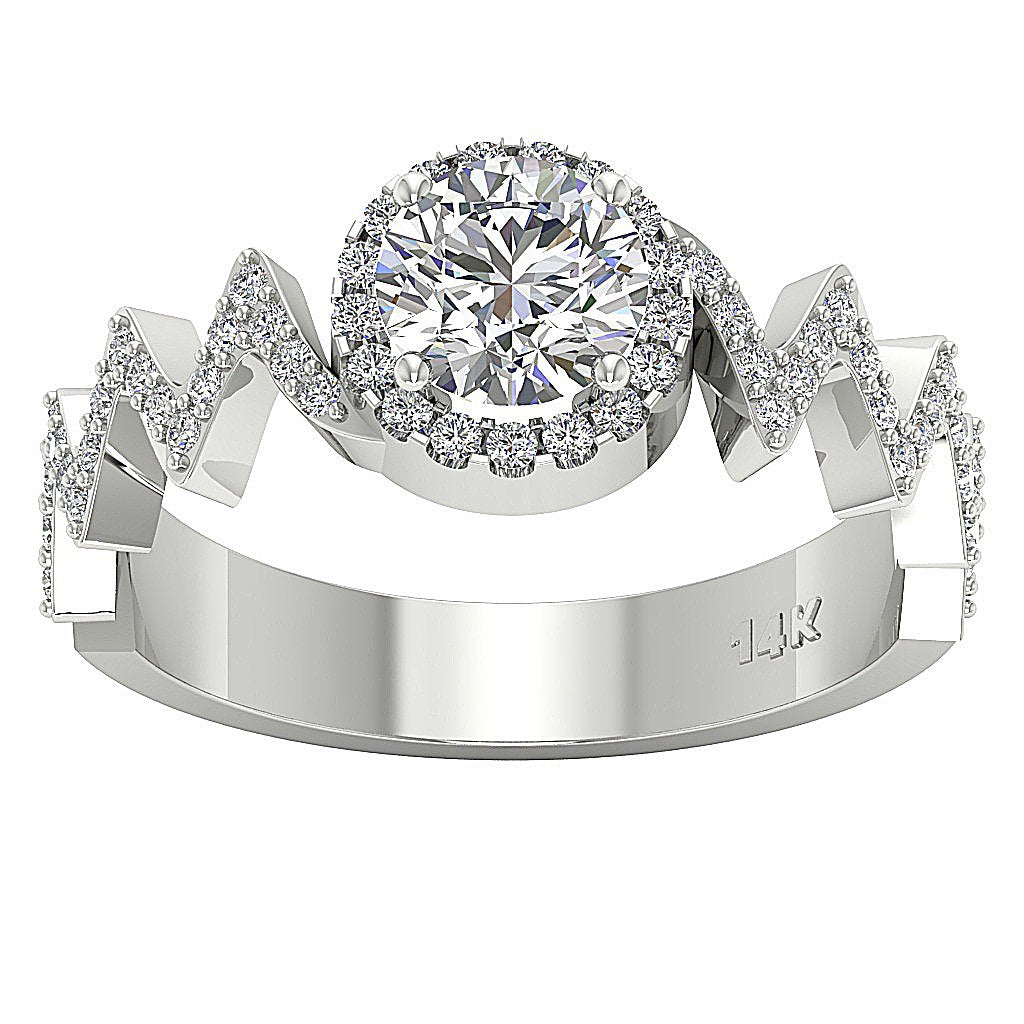 Zig Zag Halo Solitaire Natural Diamond Ring I1 G 1.55 Ct 14K Yellow Gold Prong Set