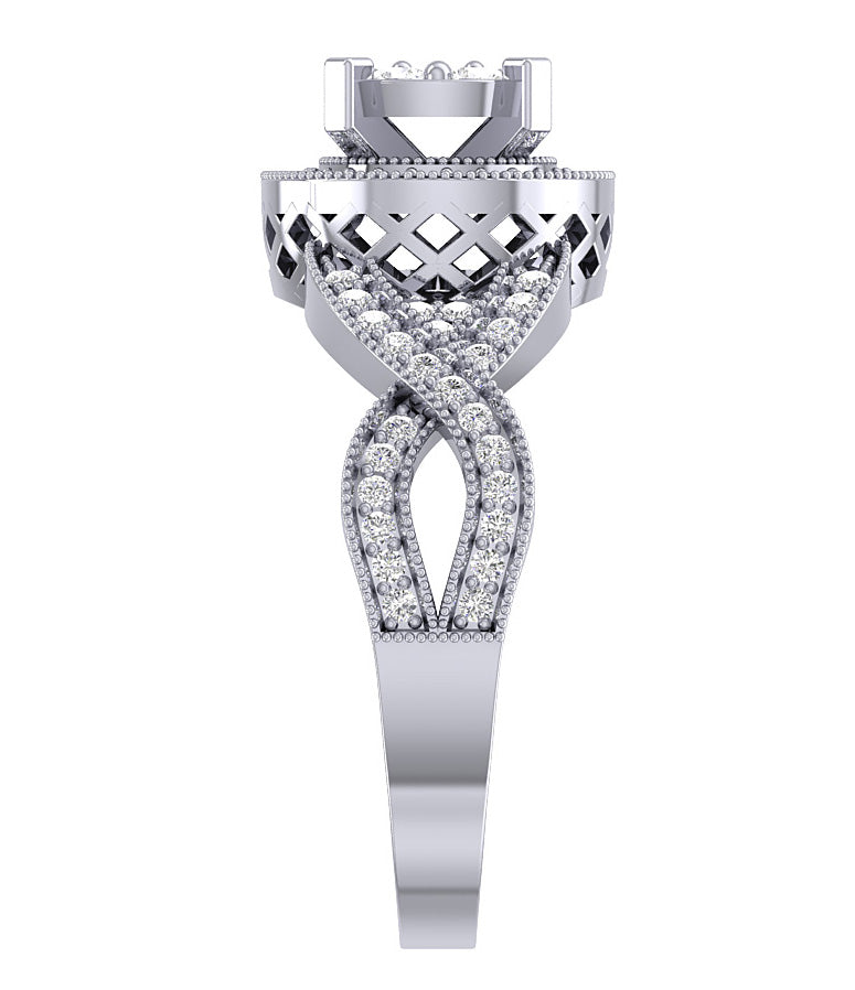 Halo Engagement Twisted Solitaire Ring For Women SI1 G 0.60 Carat Diamond 14K Gold
