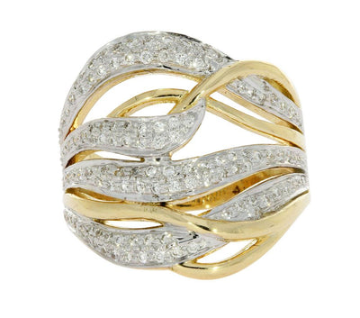 VVS1 E 0.75 Ct Designer Right Hand Anniversary Ring Round Diamond 14k Two tone Gold Pave Set