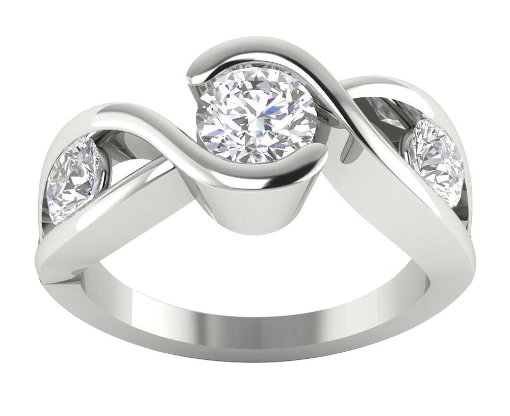 Bezel Set Three Stone Engagement Ring Natural Diamond I1 G 1.80 Ct 14k White Yellow Rose Gold