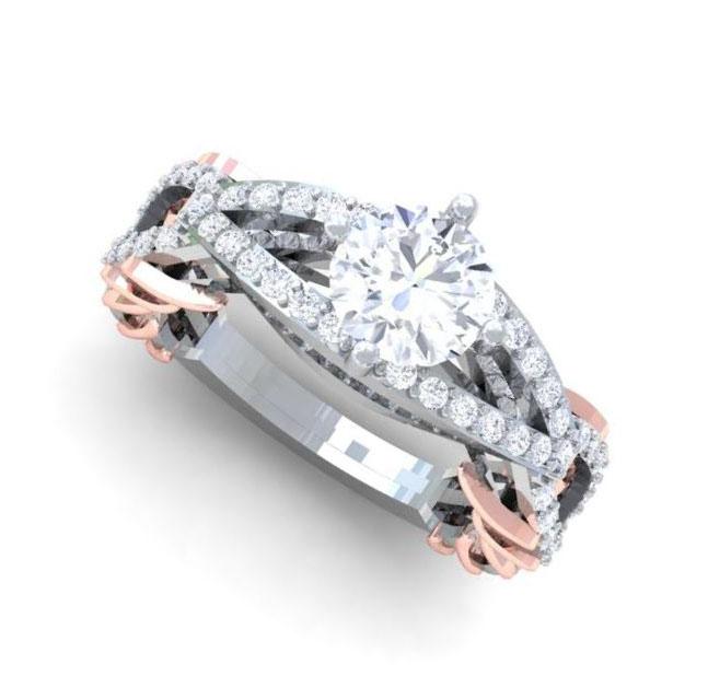 Natural Diamond Vintage Engagement Ring SI1 G 2.00 Carat 14k Two Tone Gold Prong Set