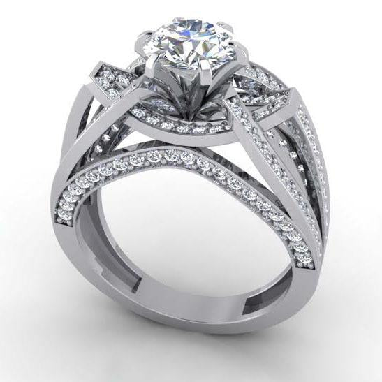 14k Rose Gold Designer Engagement Ring Natural Diamond SI1 G 1.70 Carat Prong Set 6.30 MM