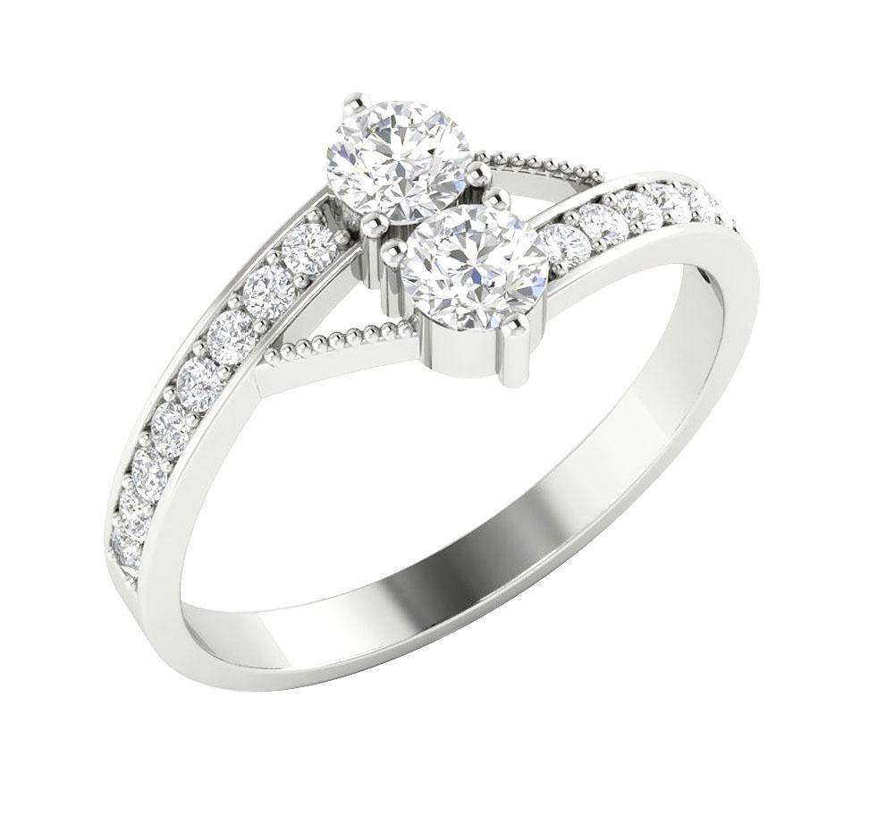 Forever Us Two Stone Anniversary Ring Round Diamond SI1 G 0.80 Carat Prong Set 14k Solid Gold