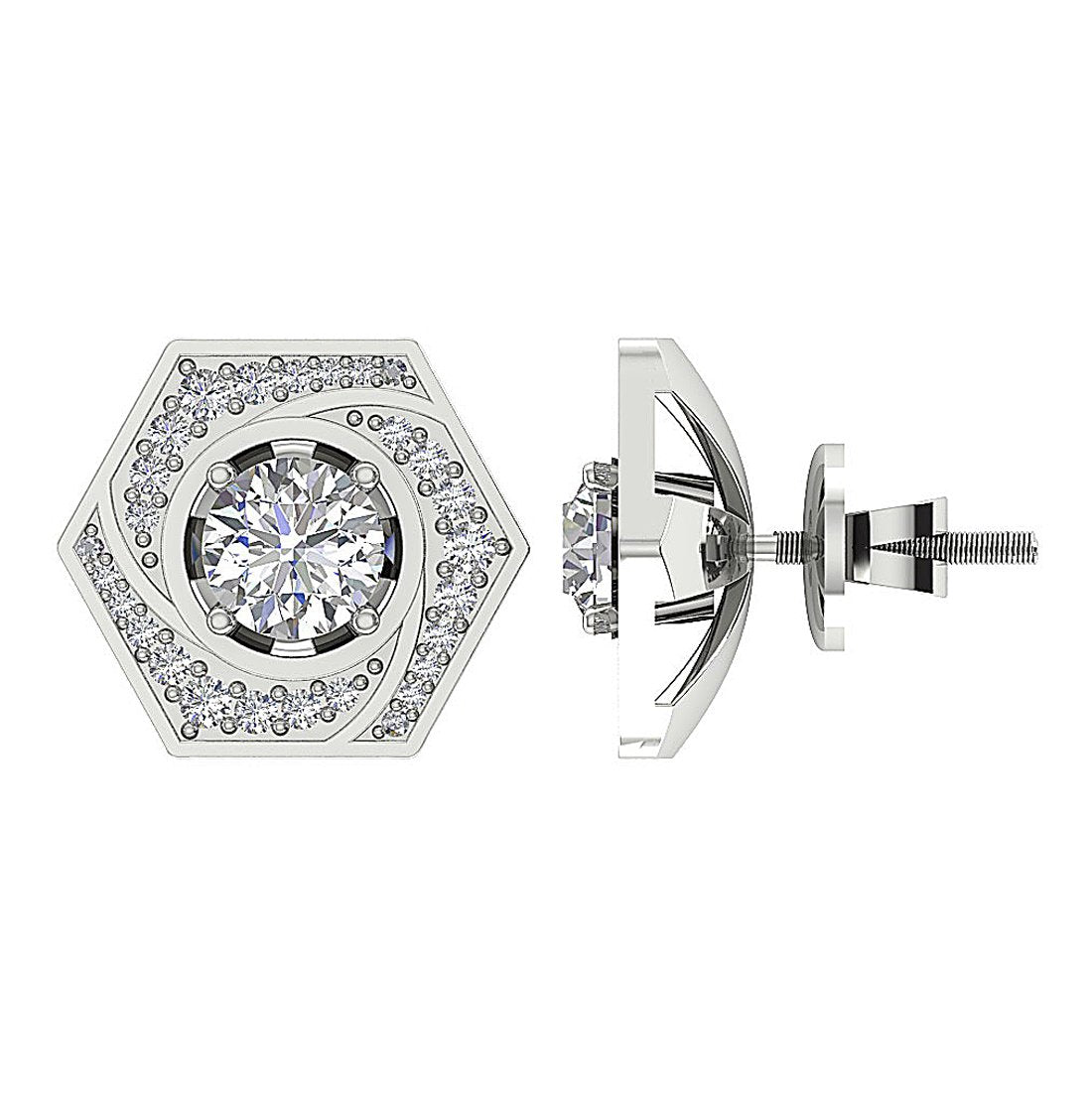 14k Solid Gold Round Diamonds I1 G 2.11 Ct Removable Jacket Studs Earrings Set