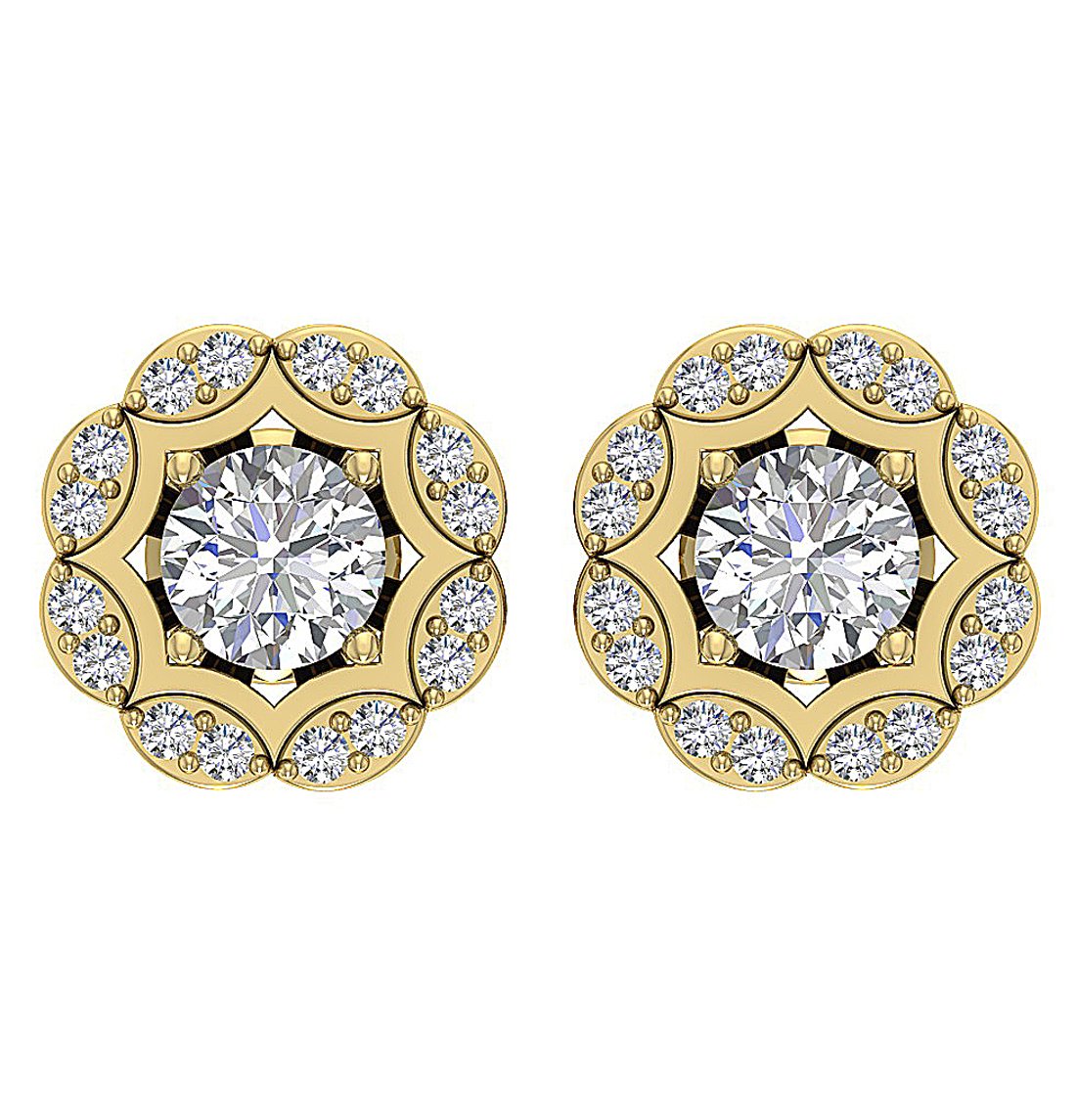 I1 G 2.11 Ct Natural Diamonds 14k Solid Gold Removable Jacket Studs Earrings Set