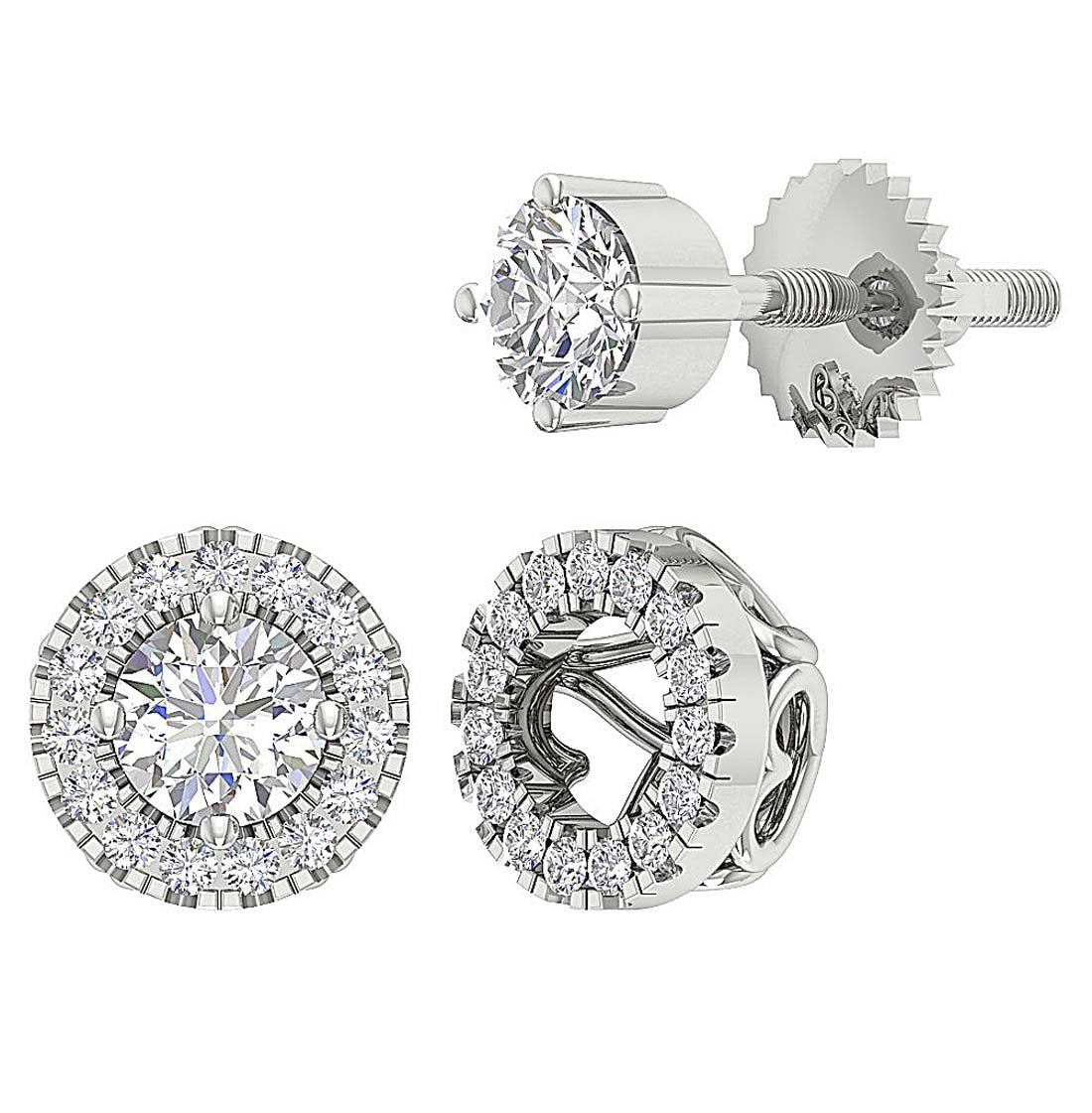 14k Solid Gold Round Diamond SI1/I1 G 1.55 Ct Removable Jacket Studs Earrings