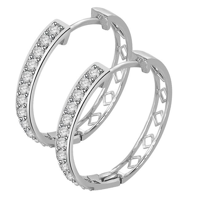 Genuine Diamond Medium Hoop Wedding Earrings VVS1/VS1/SI1/I1 0.55 Ct 18k/14k White Gold Pave Set