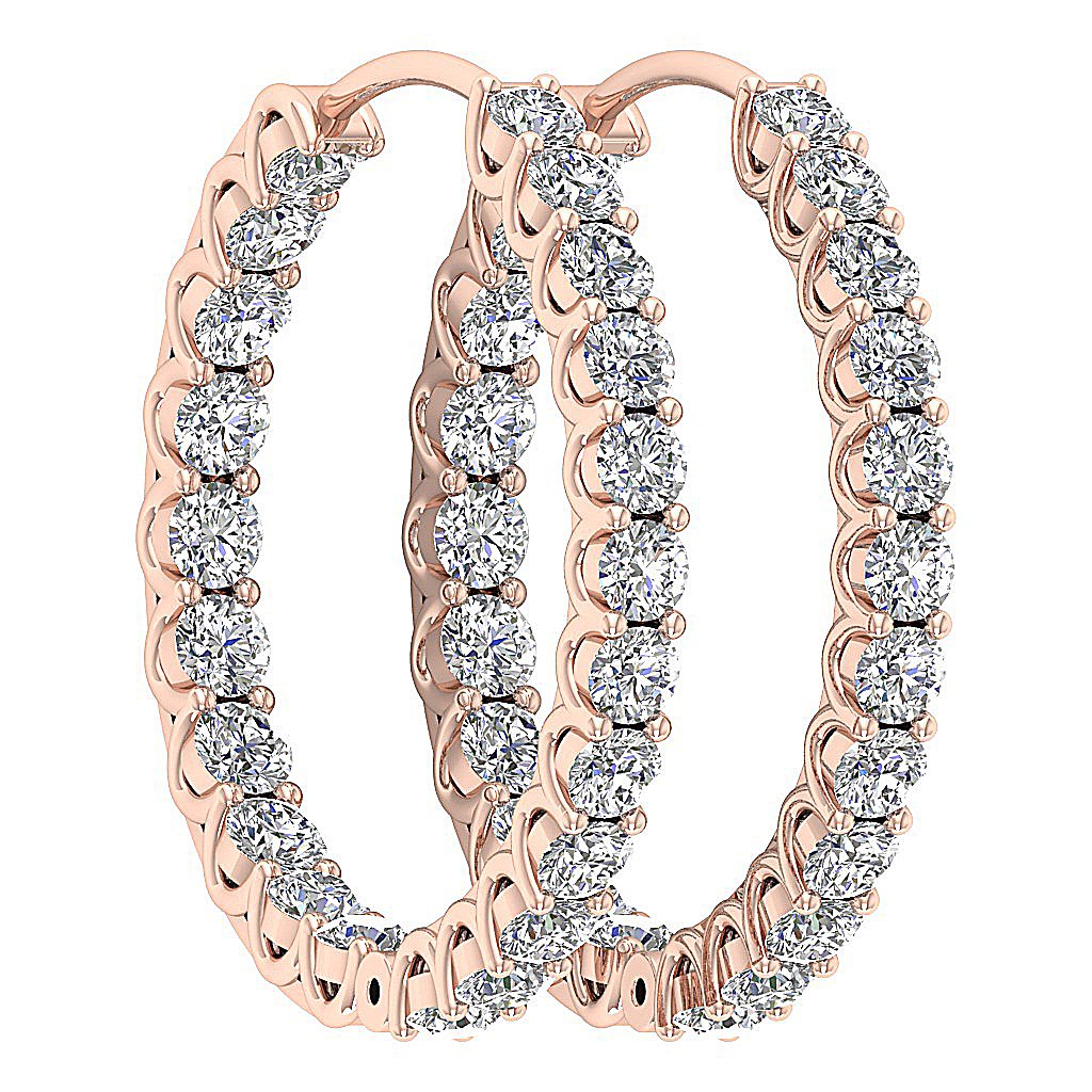 VVS1/VS1/SI1/I1 2.50 Ct Inside Outside Hoop Anniversary Earrings Round Diamond 18k/14k Yellow Gold Prong Set