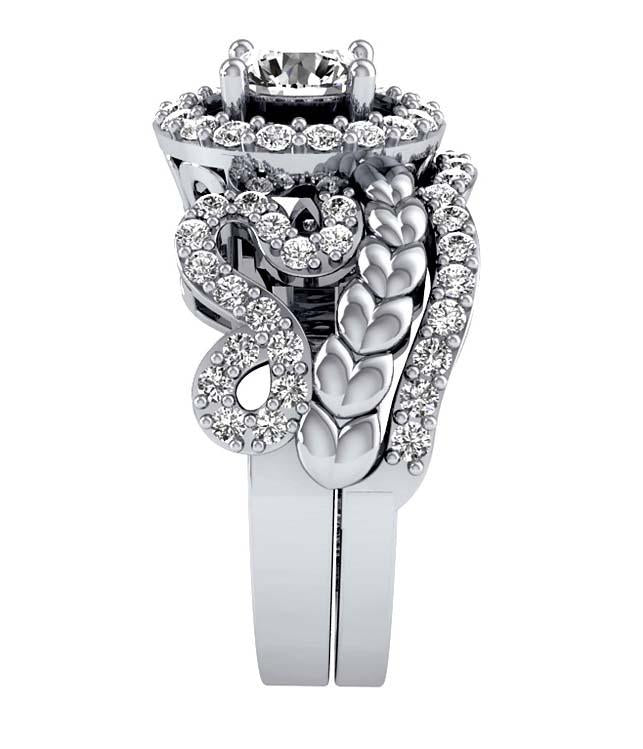 Designer Bridal Halo Ring Set I1 G 1.60 Ct Genuine Diamond 14K White Yellow Rose Gold