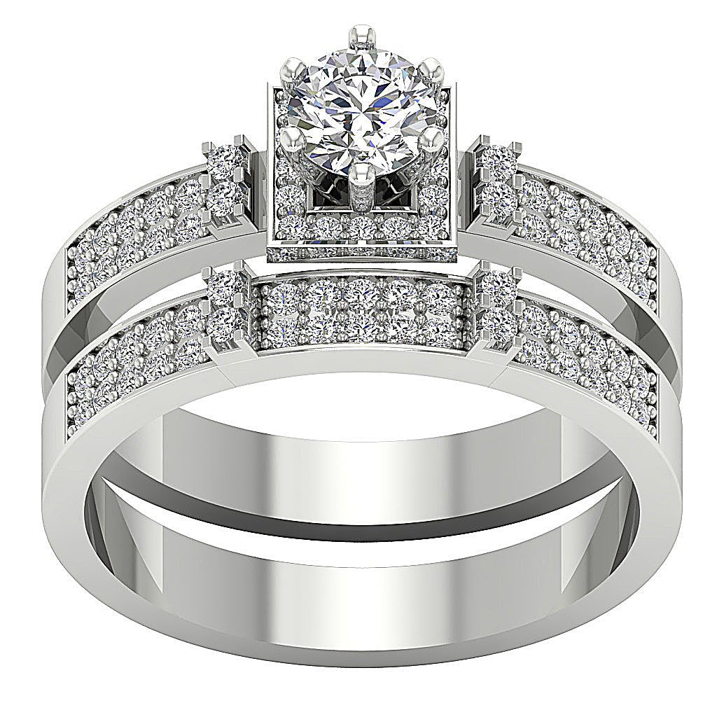 I1 G 1.10 Carat Square Halo Bridal Anniversary Ring Prong Set Round Diamond 14K Solid Gold 9.65 MM