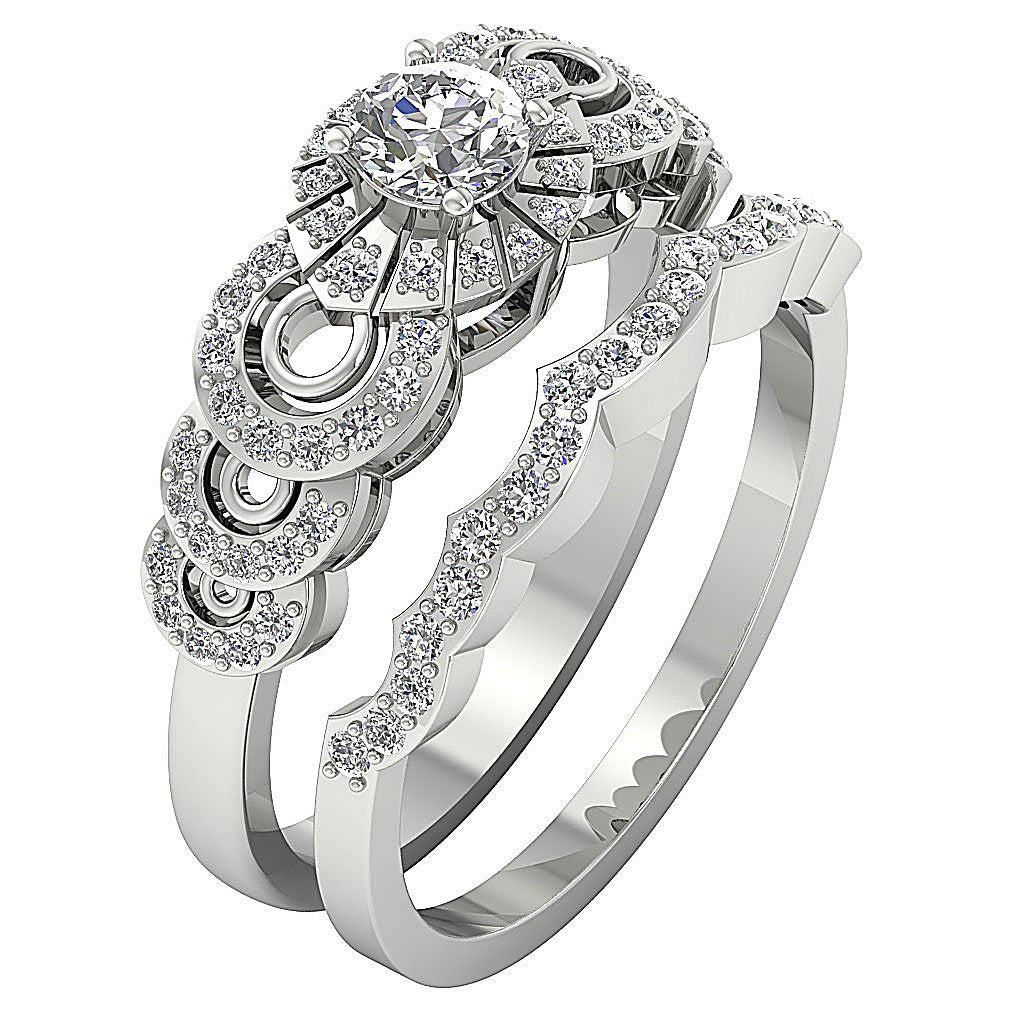 Diamond For Good Jewelers Wedding Bands Set SI1 G 0.80 Carat Round Diamond 14K Gold