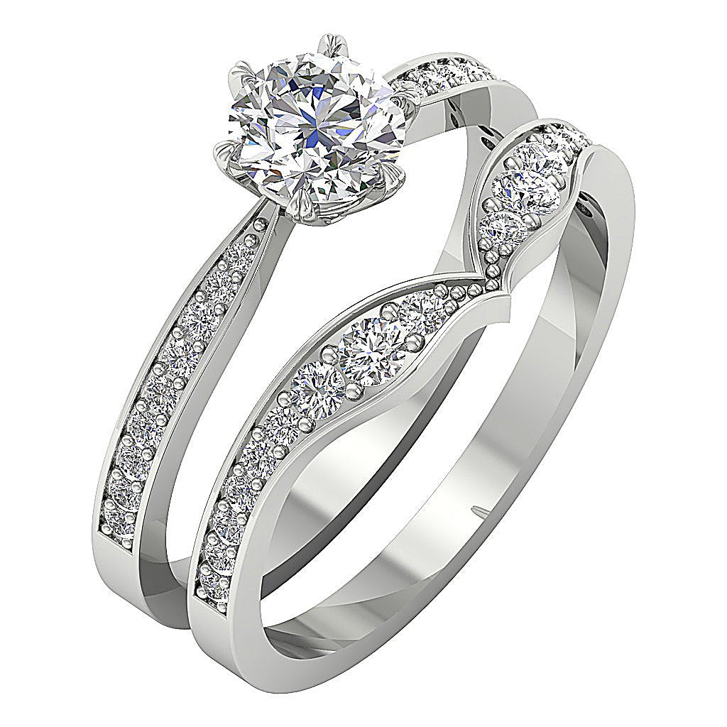 6 Prong Solitaire Engagement Ring Wedding Band Sets I1 G 1.35 Ct Genuine Diamond
