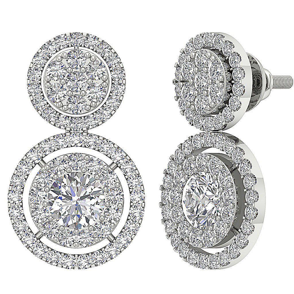 Prong Set Dangle Engagement Earrings Natural Diamond SI1/I1 G 2.55 Ct 18k/14k White Yellow Rose Gold