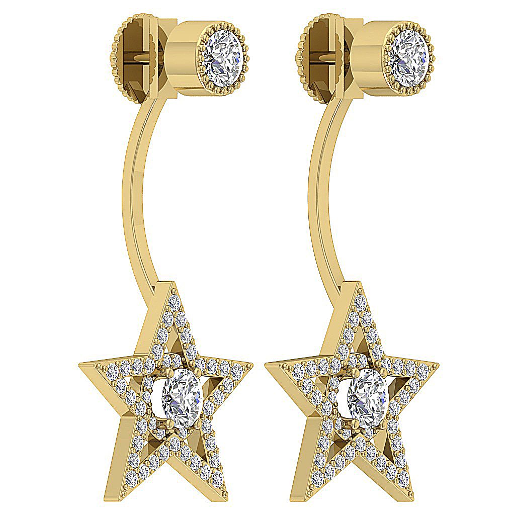 14k Solid Gold Round Diamond SI1/I1 G 1.30 Ct Removable Jacket Studs Earrings