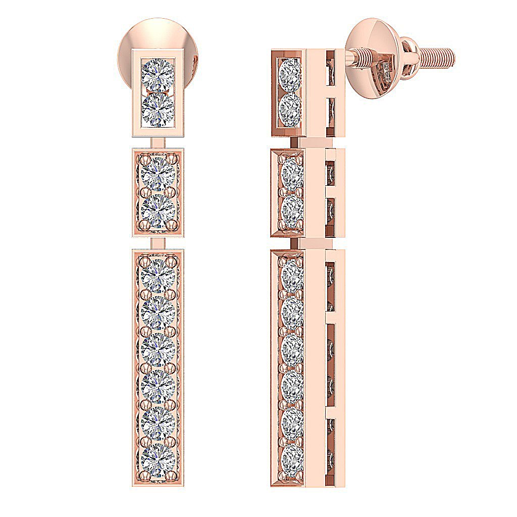 SI1/I1 G 0.55 Ct Designer Chandelier Earring Genuine Diamond 18k/14k Yellow Gold Prong Channel Set