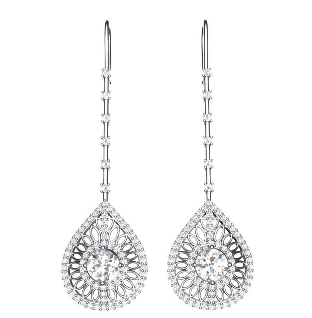Prong Set 18k/14k White Yellow Rose Gold Chandelier Engagement Earrings Natural Diamond SI1/I1 G 3.00 Ct