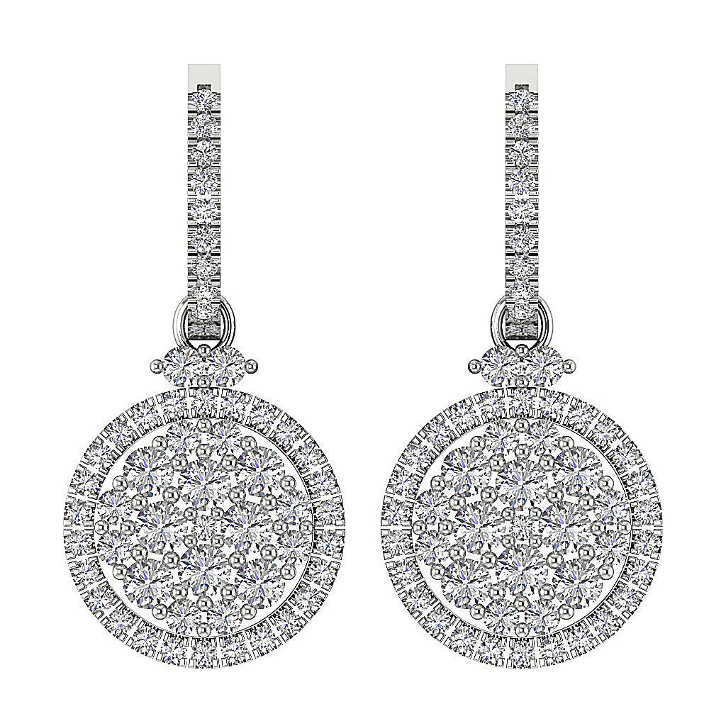 Natural Diamond Dangle Engagement Earrings SI1/I1 G 1.75 Ct 18k/14k White Gold Prong Set