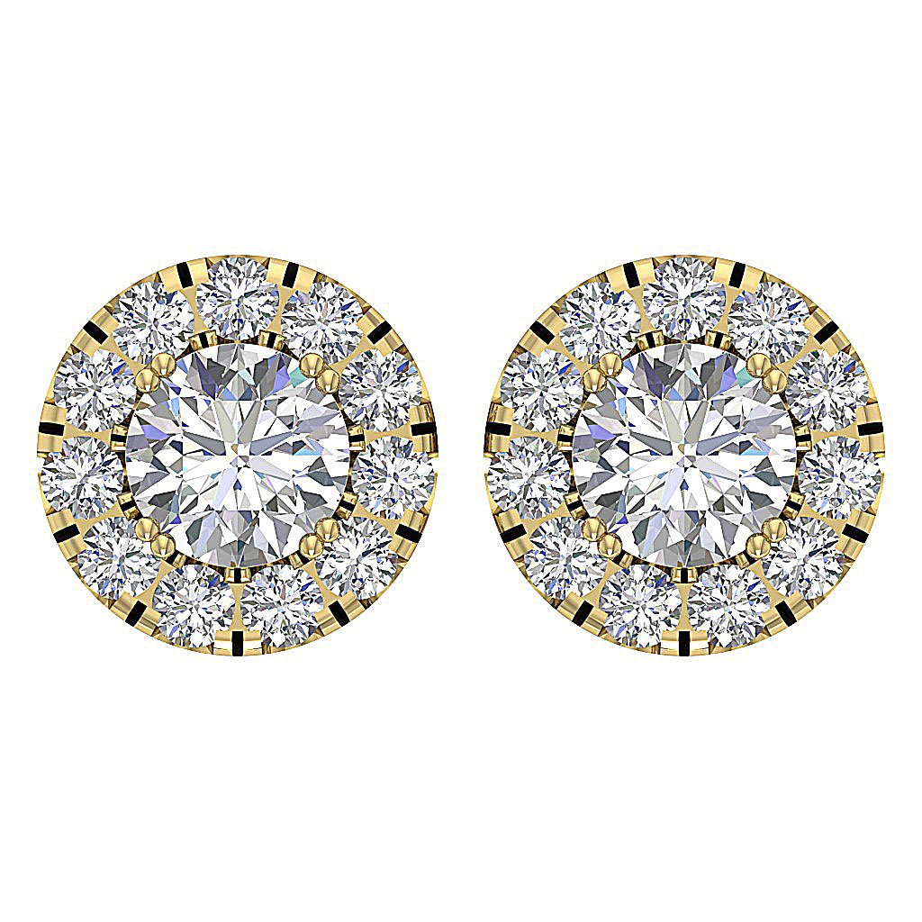 14k Solid Gold Round Diamond SI1/I1 G 1.15 Ct Designer Halo Solitaire Studs Earrings
