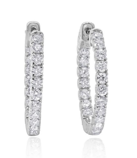 Inside Outside Hoop Wedding Earrings Genuine Diamond SI1/I1 G 2.15 Ct 18k/14k Solid Gold Prong Set