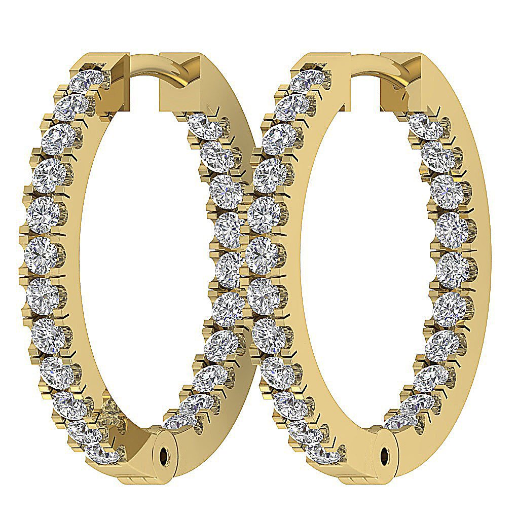 Prong Set Inside Outside Hoop Engagement Earrings Natural Diamond VS1/SI1/I1 G 1.00 Ct 18k/14k White Yellow Rose Gold