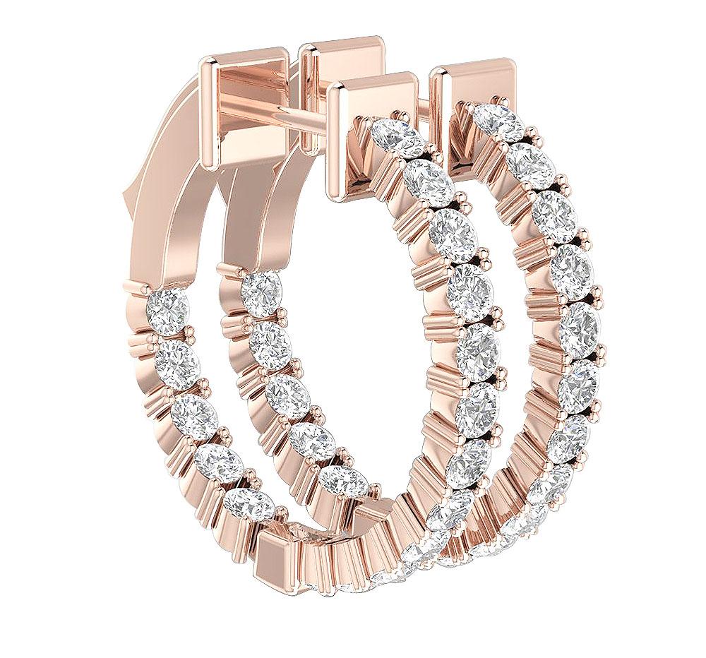 VS1/SI1/I1 G 1.75 Ct Inside Outside Large Hoop Wedding Earrings Genuine Diamond 18k/14k Yellow Gold Prong Set