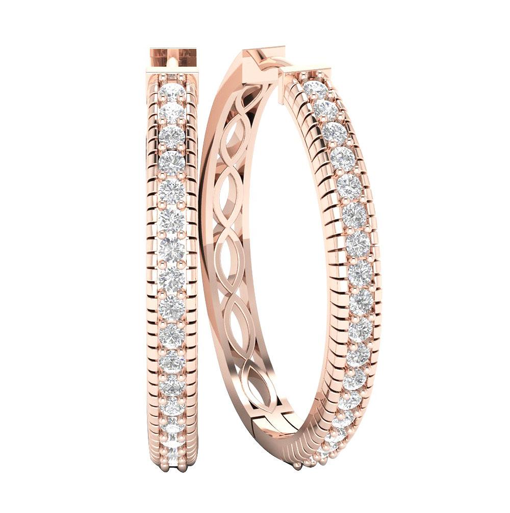 18k/14k Solid Gold Large Hoop Engagement Earrings Natural Diamond VVS1/VS1/SI1/I1 1.65 Ct Prong Set