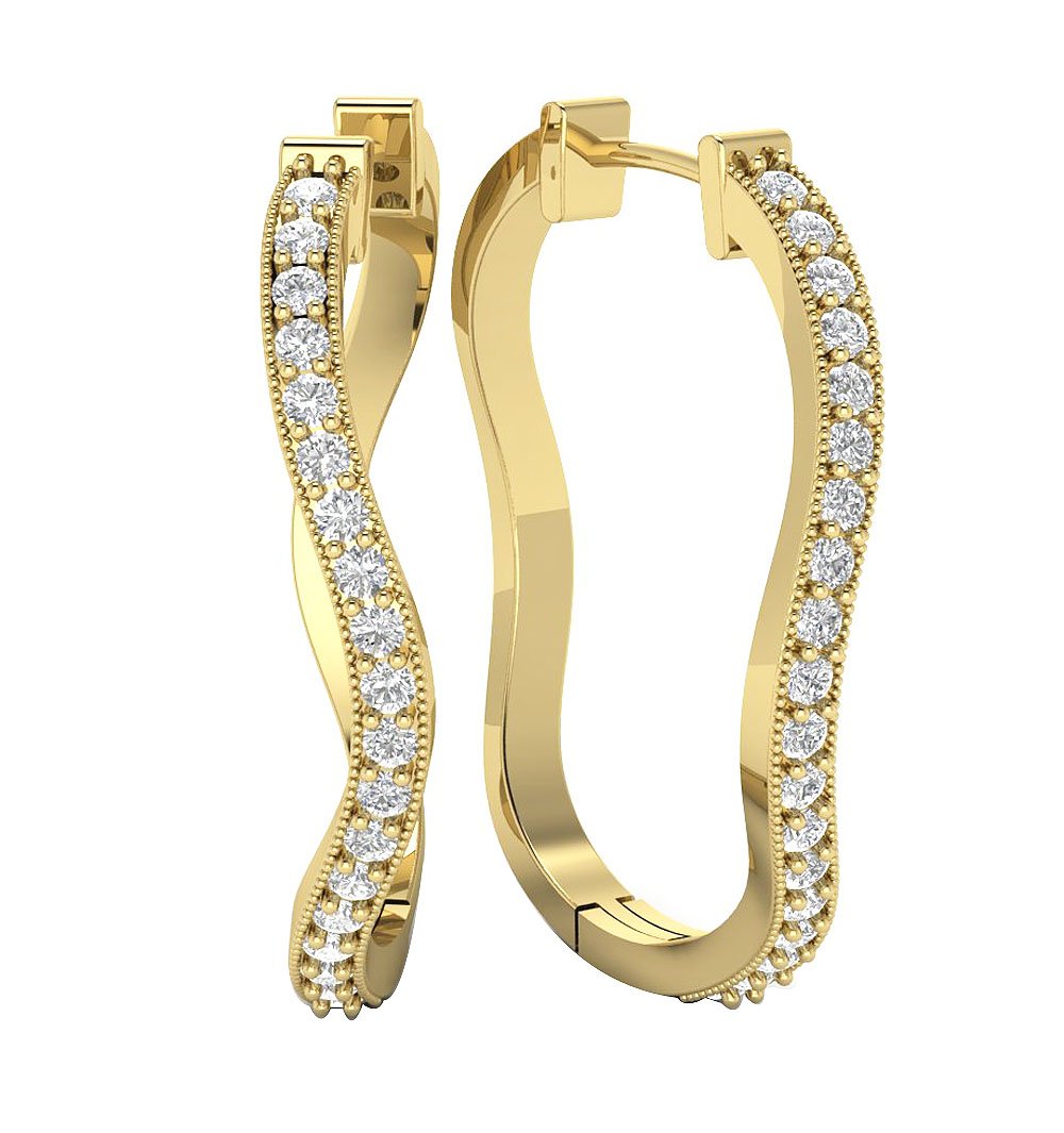 18k/14k Rose Gold Large Hoop Anniversary Earrings Round Diamond SI1/I1 G 1.25 Ct Prong Set