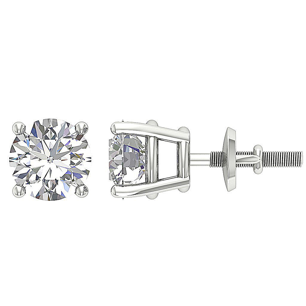 Lab Grown Diamond Solitaire Studs Earrings 14k White Gold Screw Back