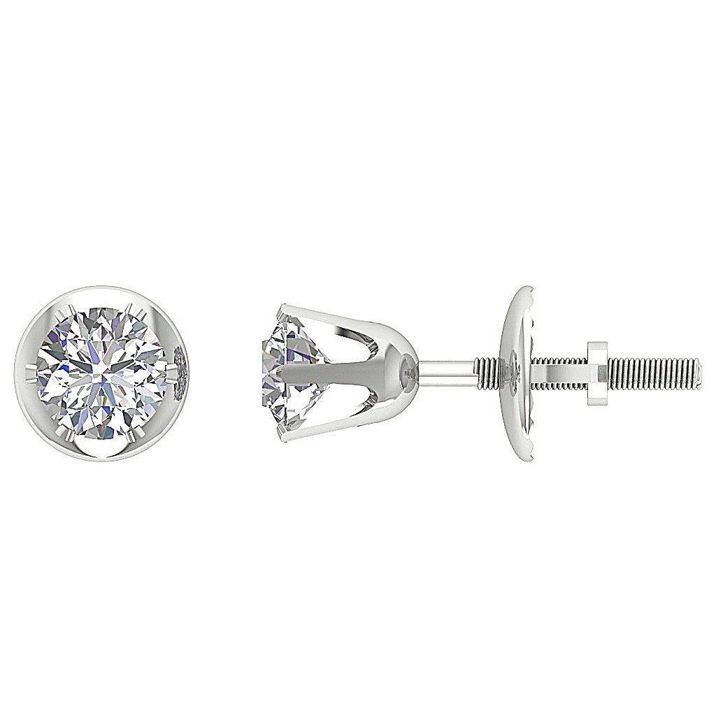 Genuine Diamond Solitaire Studs Wedding Earrings SI1/I1 G 0.50 Ct 14k/18k White Gold Prong Set
