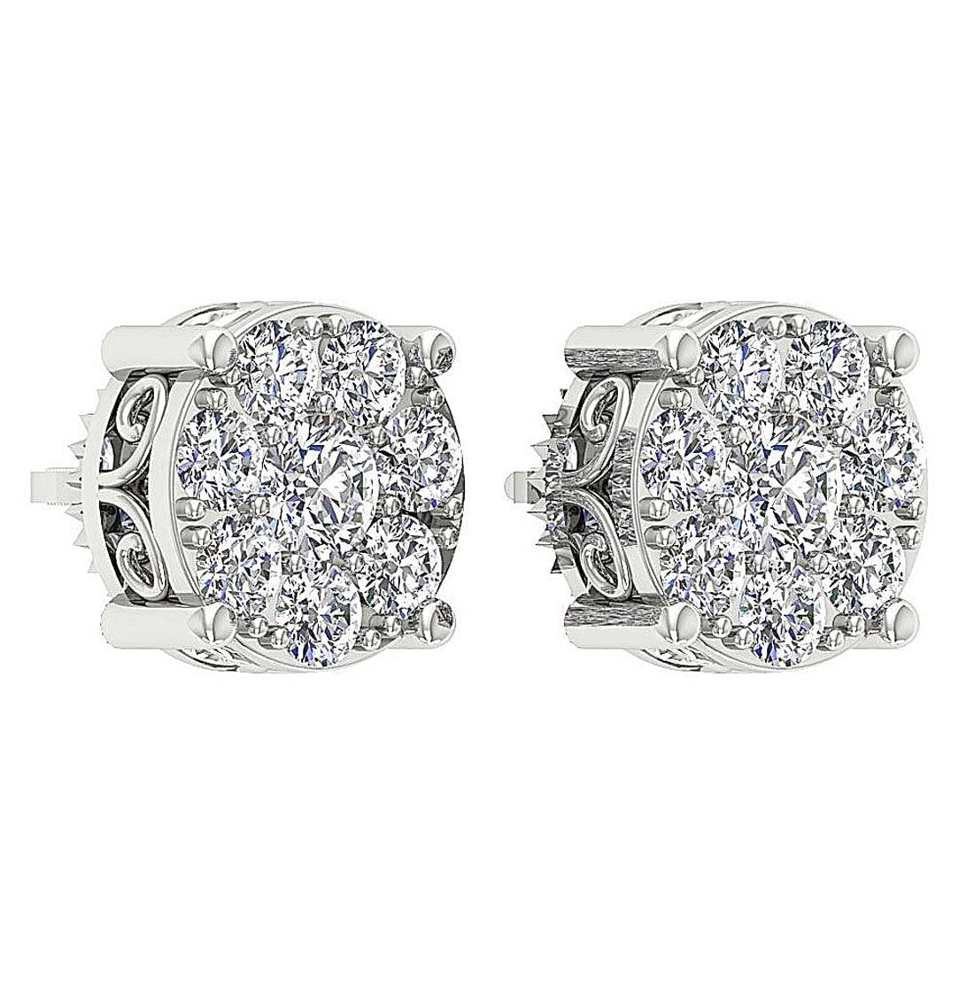 Natural Diamond Solitaire Studs Engagement Earrings VS1/SI1/I1 1.50 Ct 14k/18k White Gold Prong Set