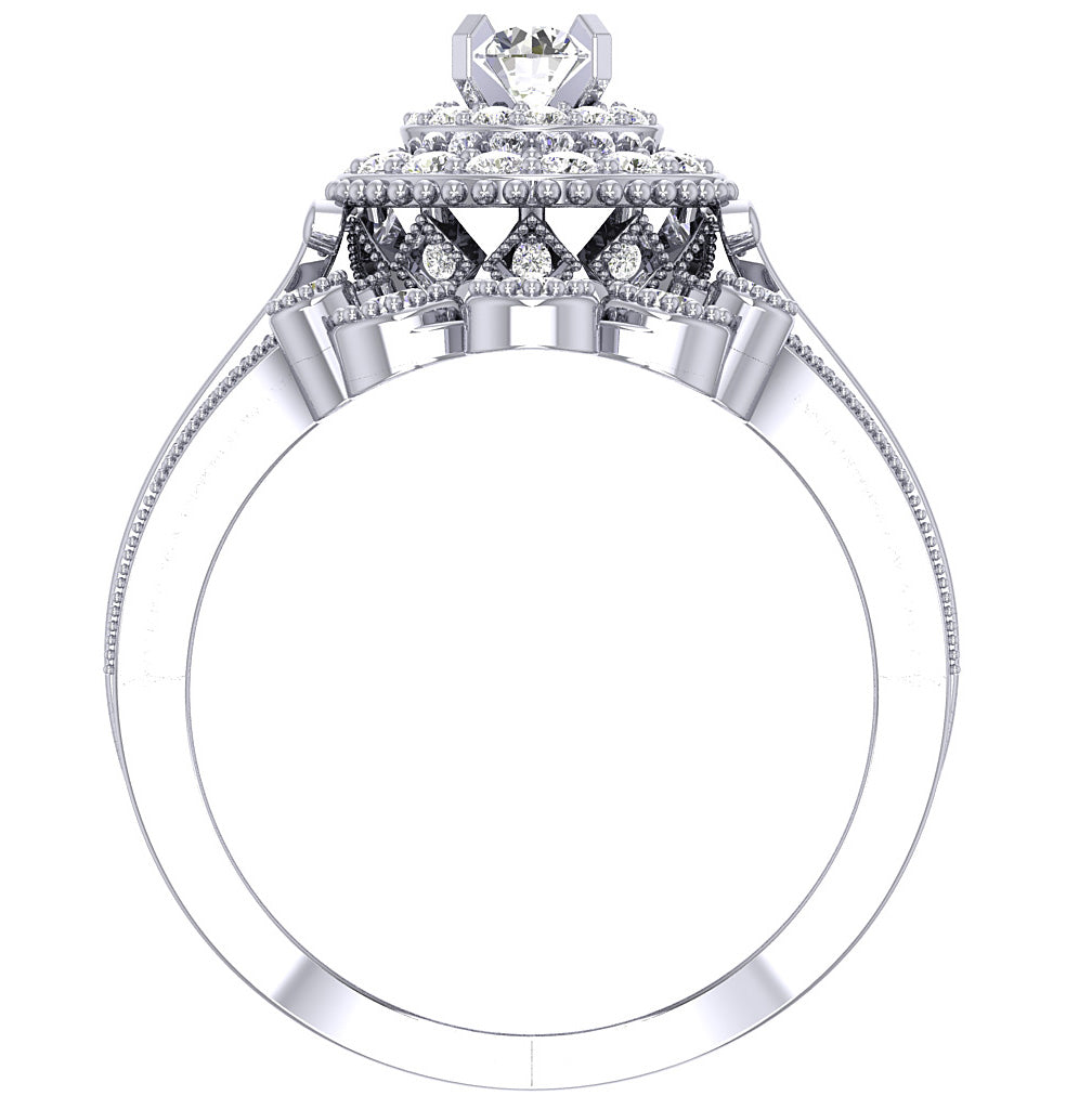 14K Gold Round Cut Diamond Solitaire Engagement Ring I1 G 1.30 Carat 23.60 MM