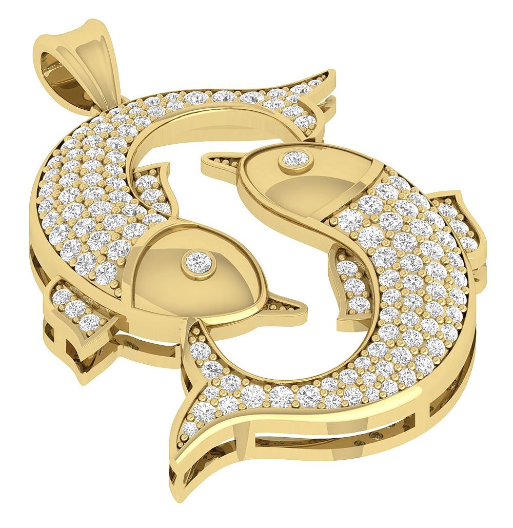 Genuine Diamond I1/SI1 G 1.00 Carat Pisces Zodiac Sign Pendant Necklace 14K/18K Gold