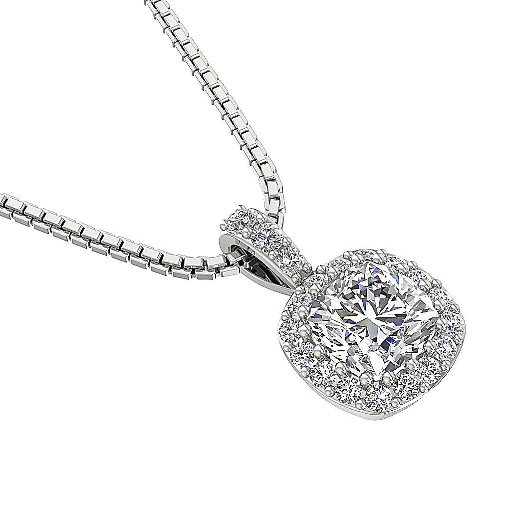 14K Gold Designer Fashion Pendants SI1 F 1.30Ct Cushion Round Cut Diamond