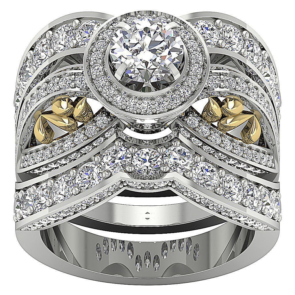 Halo Triple Bridal Engagement Ring 14K Solid Gold Prong Set I1 G 3.15 Ct Natural Diamond