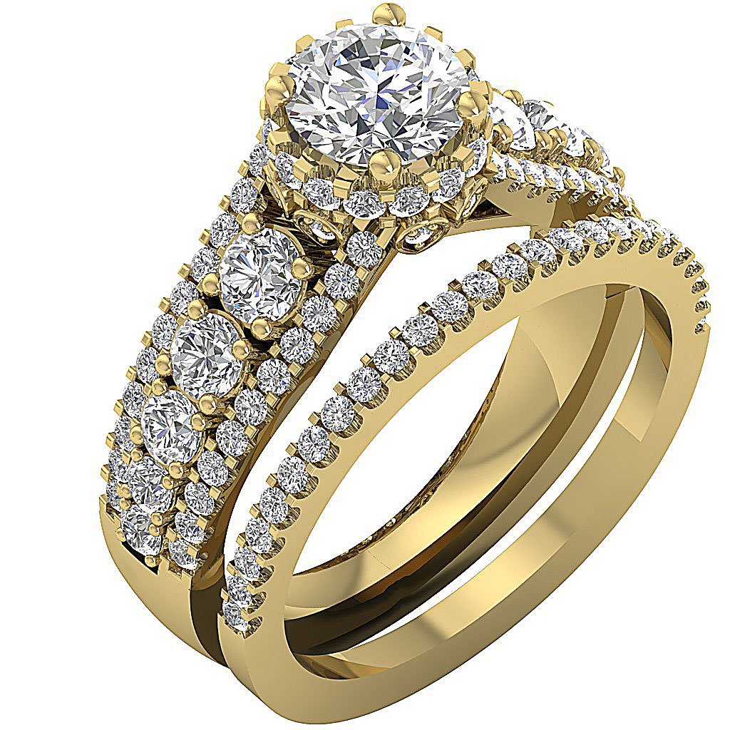 Genuine Diamond 14K Solid Gold Bridal Wedding Ring Prong Set I1 G 3.05 Carat 8.90 MM