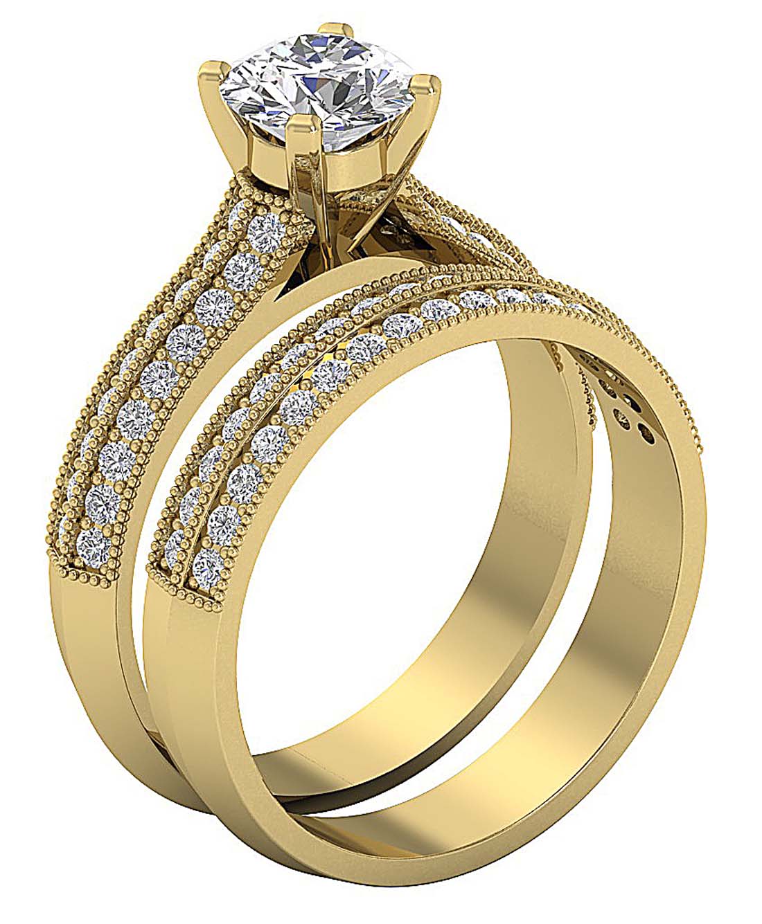 VintageStyleBridalEngagementRingSet14kYellowGold