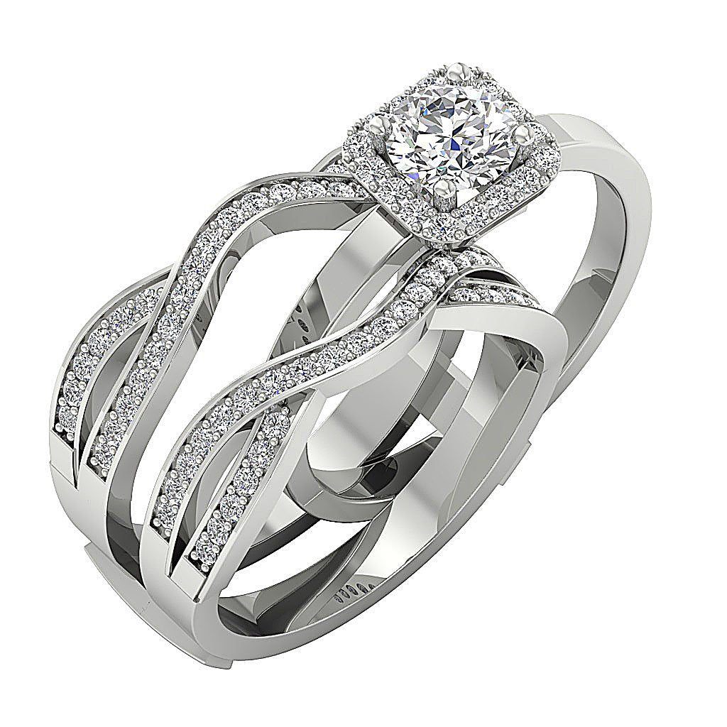 Halo Bridal Anniversary Ring Prong Set SI1 G 1.60 Carat Round Diamond Cut 14K Solid Gold