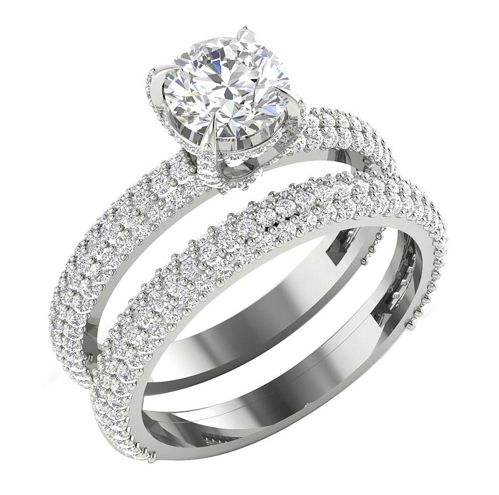 Round Diamond 14K Solid Gold Halo Bridal Wedding Ring Prong Set I1 G 2.75 Ct 7.85 MM