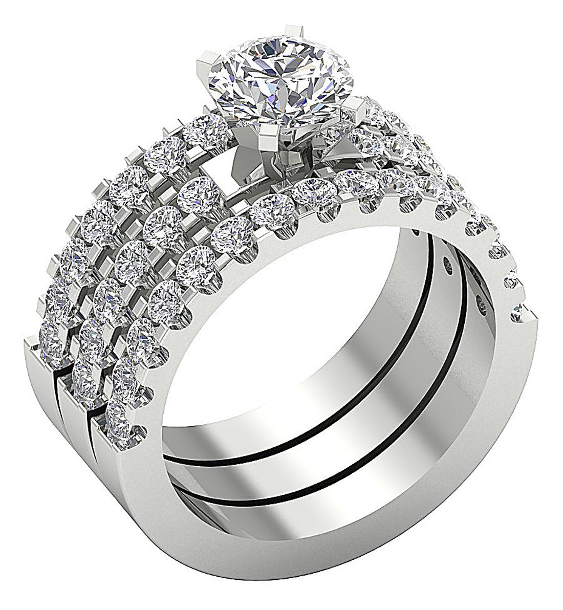 3 Piece Solitaire Wedding Ring Sets I1 G 3.25Ct Genuine Diamond 14K Gold 9.45MM