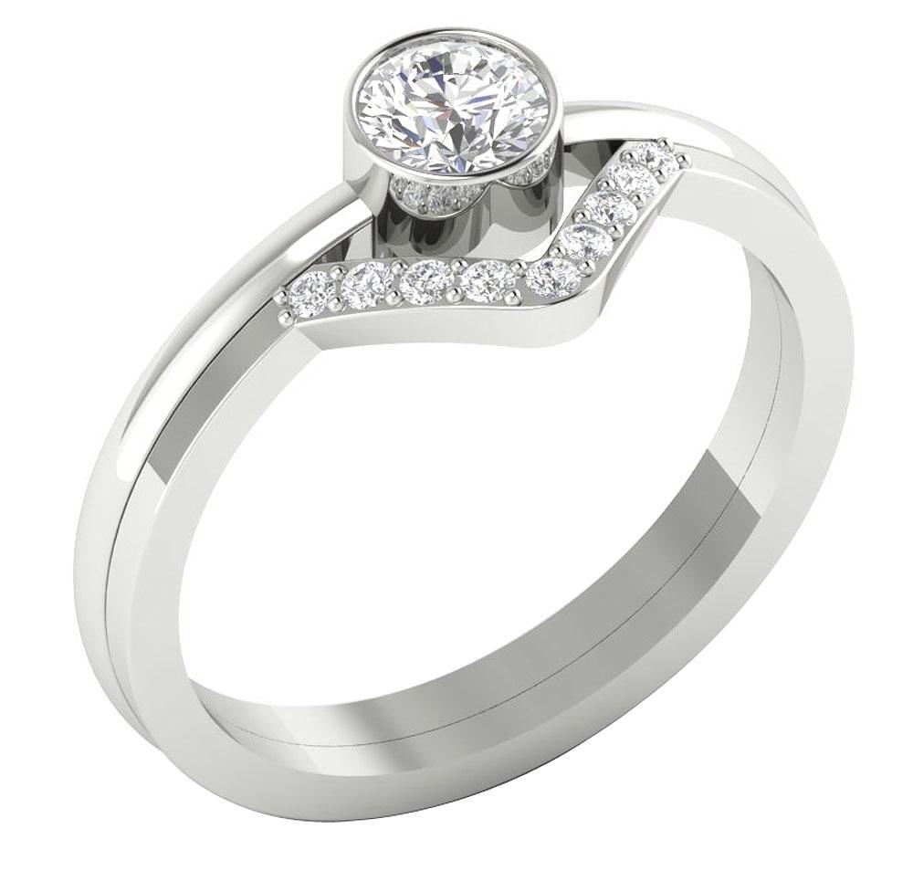 Genuine Diamond 14K Solid Gold V Bridal Ring Bezel Set I1 G 0.60 Ct