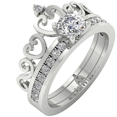 Crown Bridal Anniversary Ring 14K Solid Gold Prong Set SI1 G 1.30 Ct Round Diamond 12.35 MM