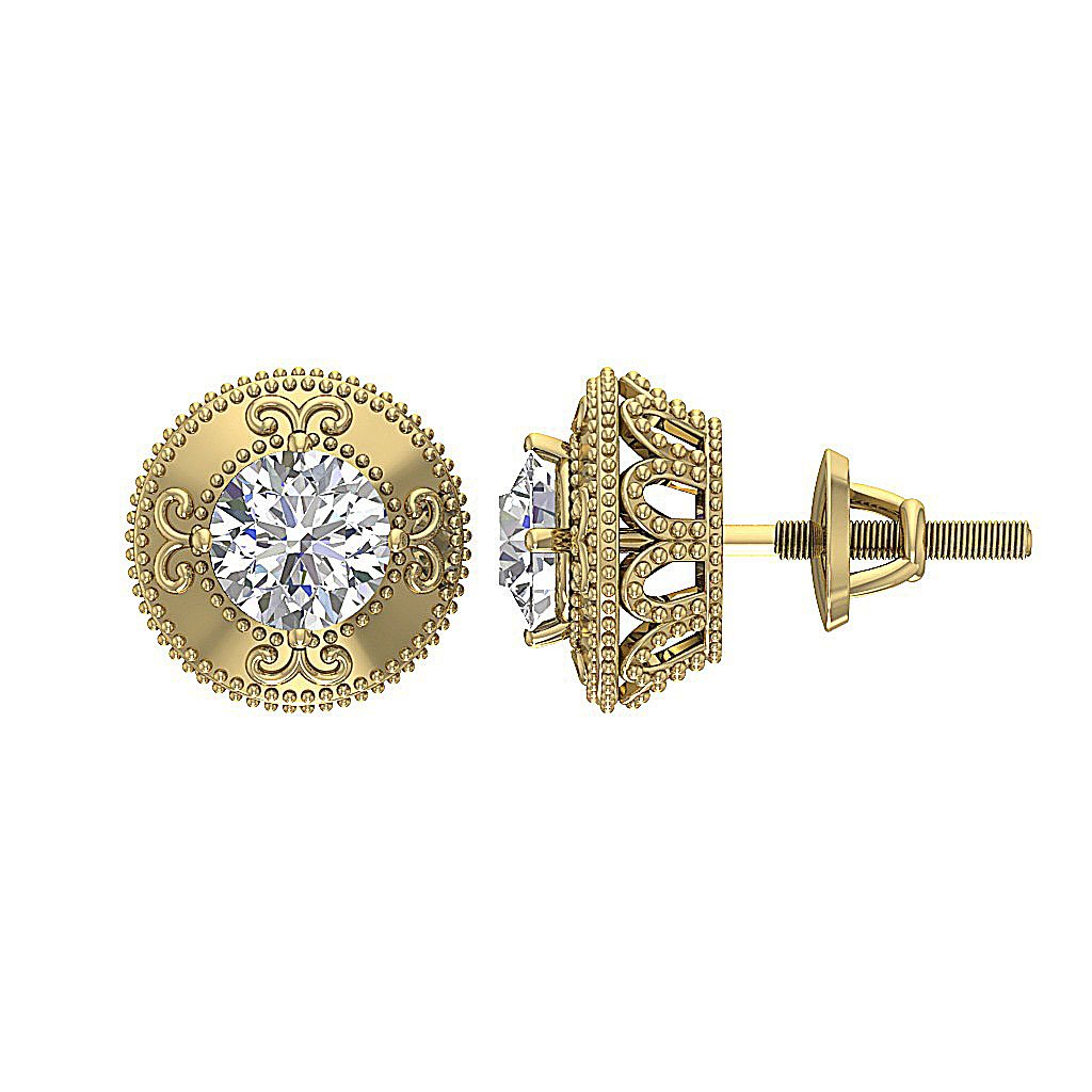 Prong Set Solitaire Studs Engagement Earring Natural Diamond VS1/SI1/I1 G 1.00 Ct 18k/14k White Yellow Rose Gold
